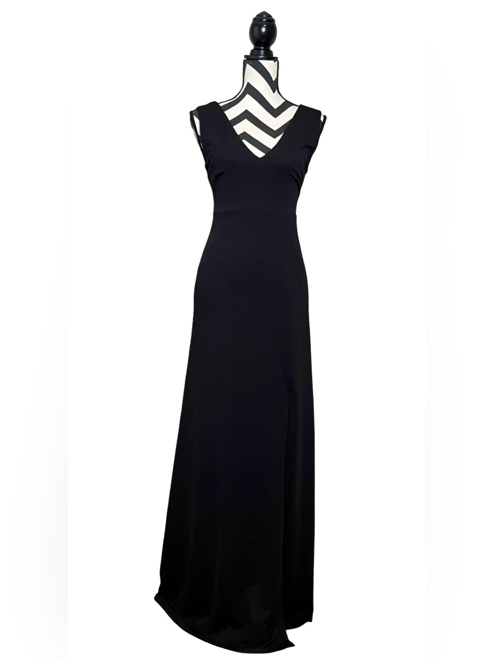 Birdy Grey Shamin Crepe Black V-Neck Bridesmaid Formal Maxi Dress Sz S
